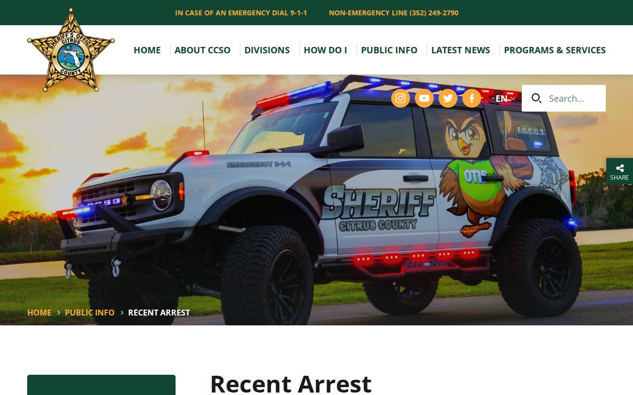 Citrus County Sheriff's Office Recent Arrest page