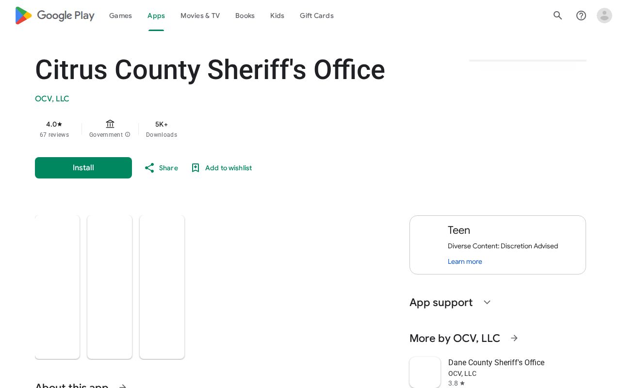 Citrus County Sheriff official app listing for recent arrest information