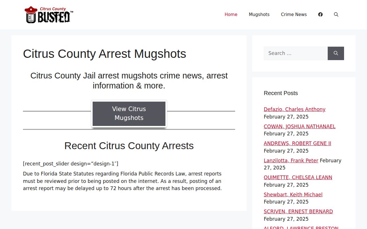 Citrus County Busted third-party arrest news page